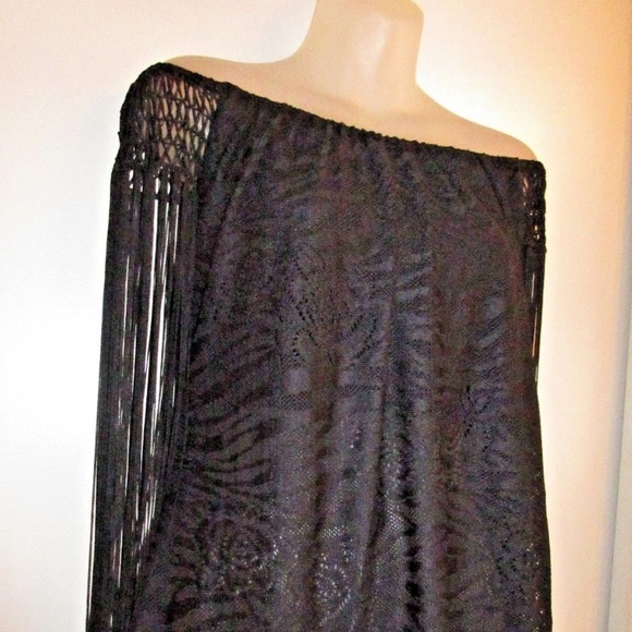 Sky Off Shoulder Fringe Black Top Lace NWT Sexy - Picture 1 of 4